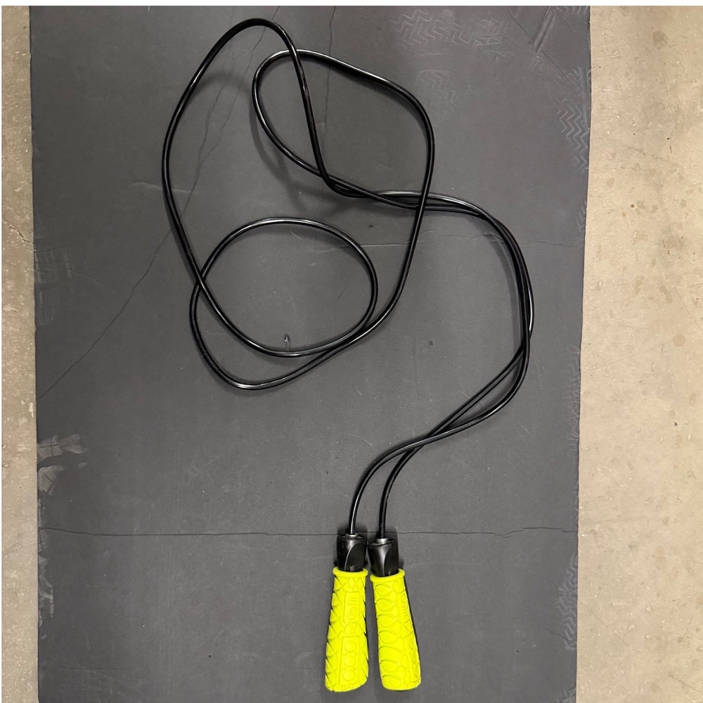 GoFit Speed Jump Rope Neon Yellow Textured Grips Black Coated Cable 106 Inch